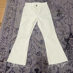 Pin striped flared cropped jeans